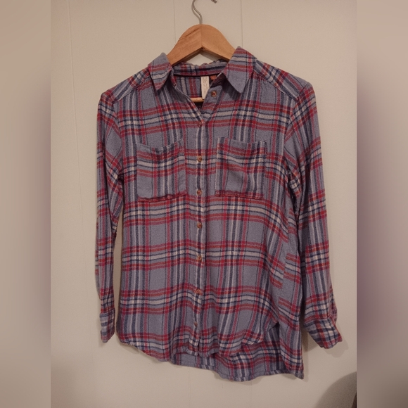 Pilcro wool blend pink and blue plaid flannel - Picture 1 of 6